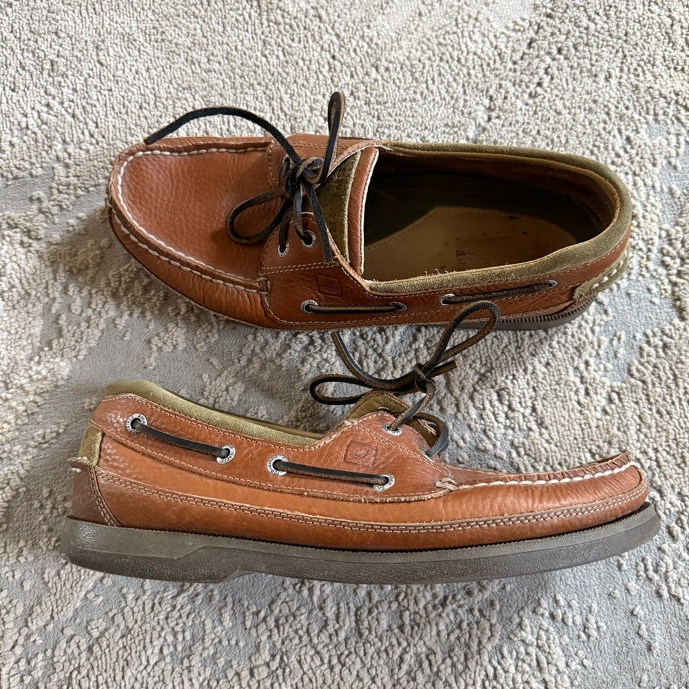 Sperry Mako 2 Eye Boat Shoes brown leather slip on preppy loafers moccasin 10.5